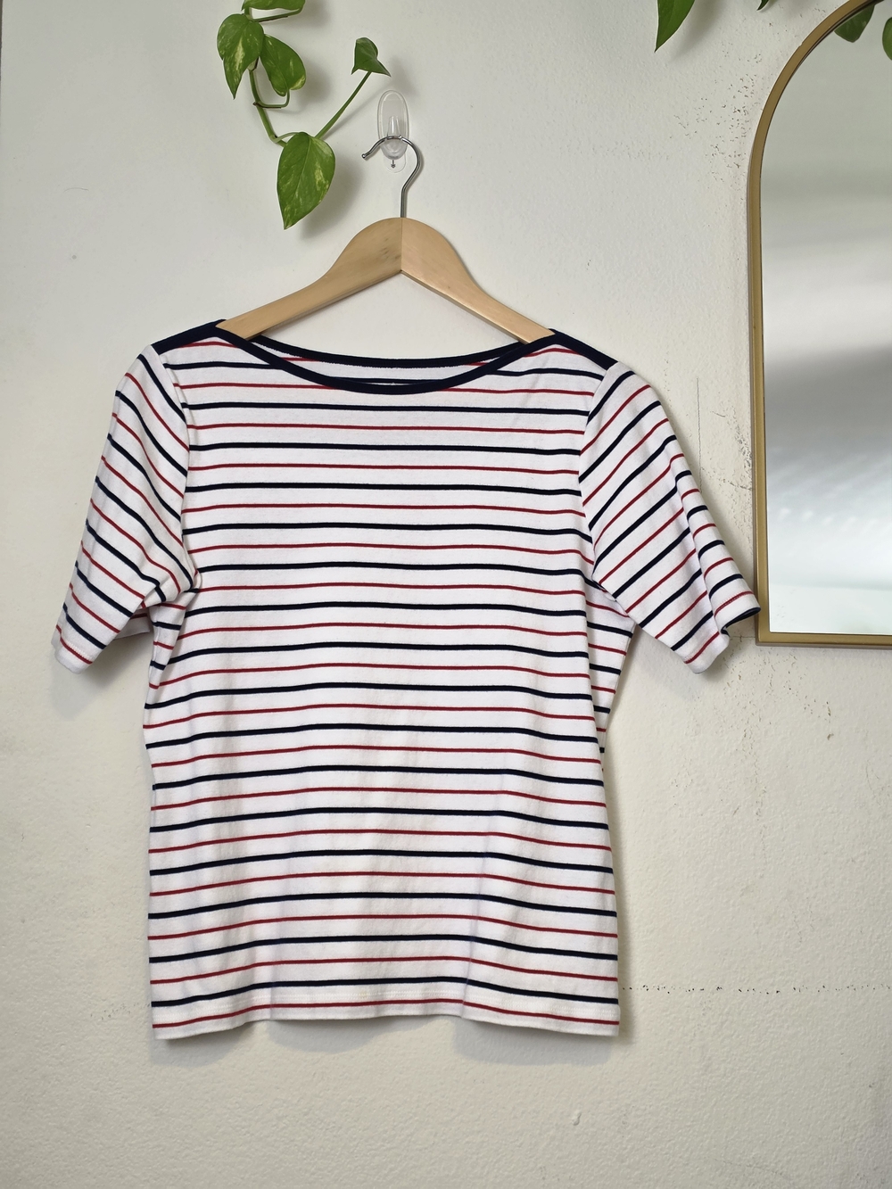 St. John's Bay Boatneck T-Shirt in White with Navy & Red Stripes